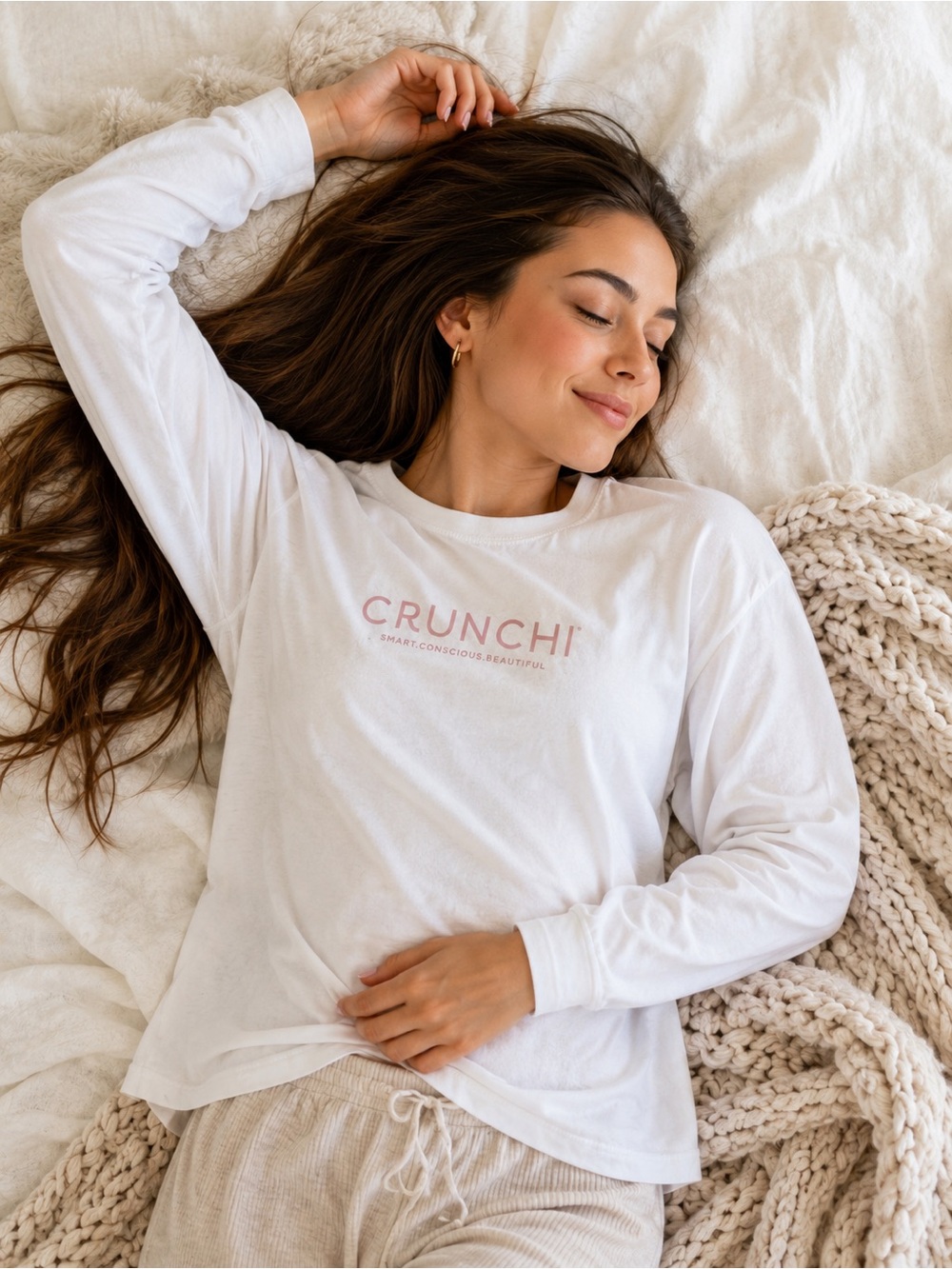 Crunchi Women's White Long Sleeve Logo Tee | Size XL